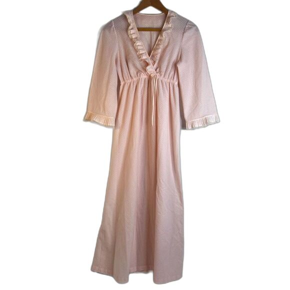 Vintage Blush Pink Barbie Core Nightgown Ruffled Neck USA Made Cottage Core SP - Picture 1 of 10